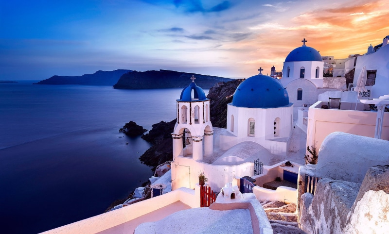 aegean, coast, 1080P, oia, sea, church, rocks, santorini, greece