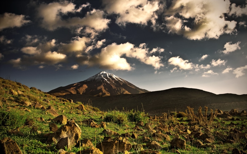 mountain, landscape, damavand, nature, hd, stones, 2K, clouds, rocks