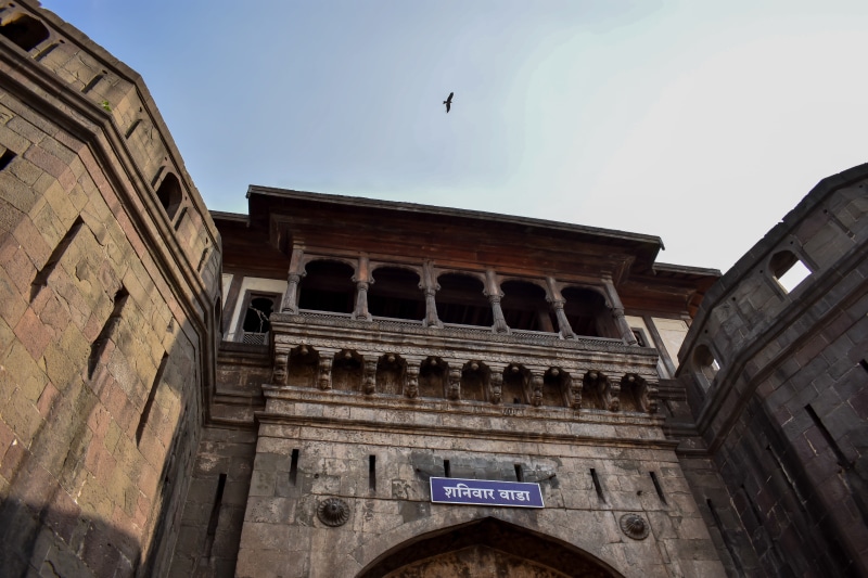 built structure, arch, travel, sky, low angle view, vertebrate, the past, shaniwar wada, no people, pune, 5K, bird, india, day, architecture, tourism