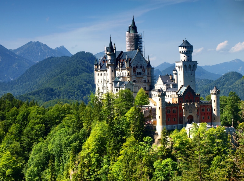 Germany, travel, Alps, mountain, 5K, castle, tourism, Bavaria, Neuschwanstein Castle