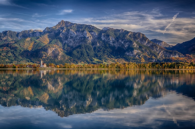 Lake Forggensee, mountains, lake, 1080P, germany, Bavaria, the Alps, forggensee, Neuschwanstein Castle, reflection