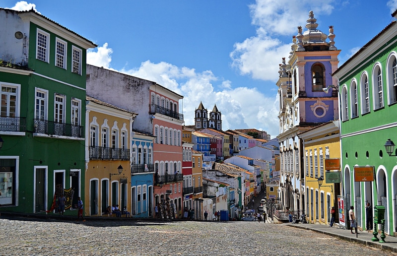 the sky, Brazil, Pelourinho, people, Baroque, 1080P, Salvador, clouds, Baja, home, Church