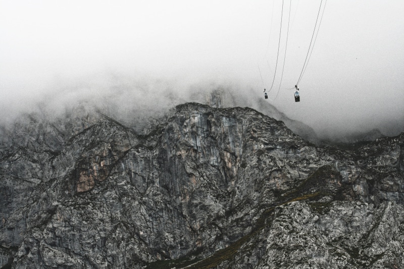 solid, cantabria, cold temperature, sport, rock, picos de europa, unrecognizable person, spain, source, scenics - nature, leisure activity, fog, winter