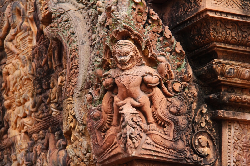 banteay srei, khmer, sculpture, building, human representation, belief, religion, concrete, 2K, siem reap, no people, ancient, old, cambodia, architecture