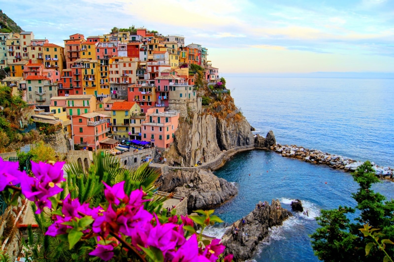 vacations, sky, scenics - nature, tourist Resort, multi Colored, harbor, cliff, liguria, travel, cityscape, manarola, tourist, summer, no people, urban Scene