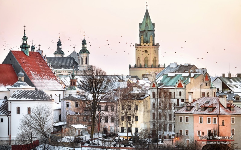 religion, built structure, Europe, outdoors, sky, spire, city, bare tree, tourist, cityscape, architecture, history, belief, Lublin, no people, Polish
