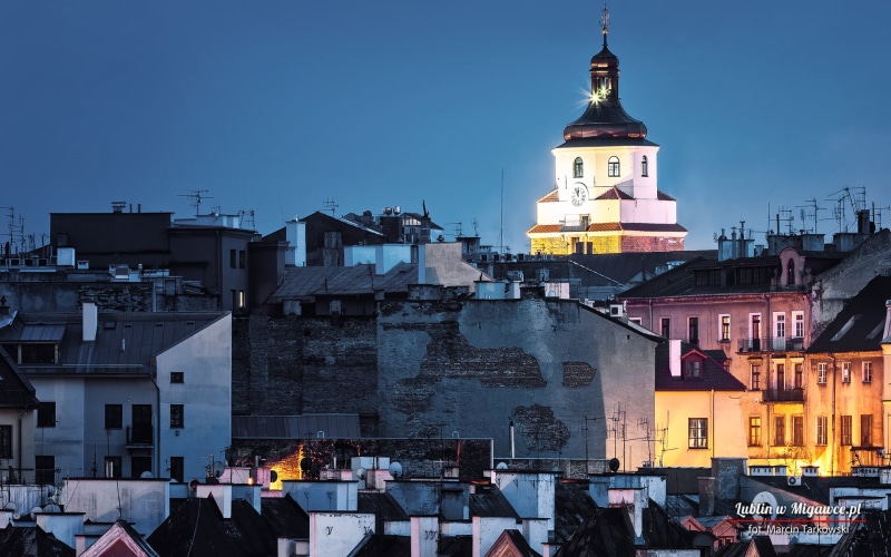Europe, nature, tower, building, belief, no people, place of worship, city, building exterior, 1080P, architecture, spire, Lublin, blue, religion, cityscape