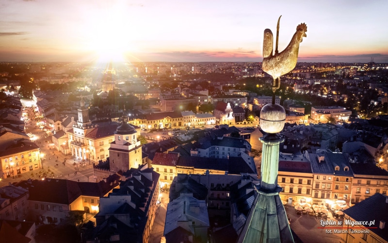 Lublin, architecture, Europe, Tourism, sky, 1080P, weather vane, tourist, high angle view, lights, city, illuminated, cityscape, built structure, residential district