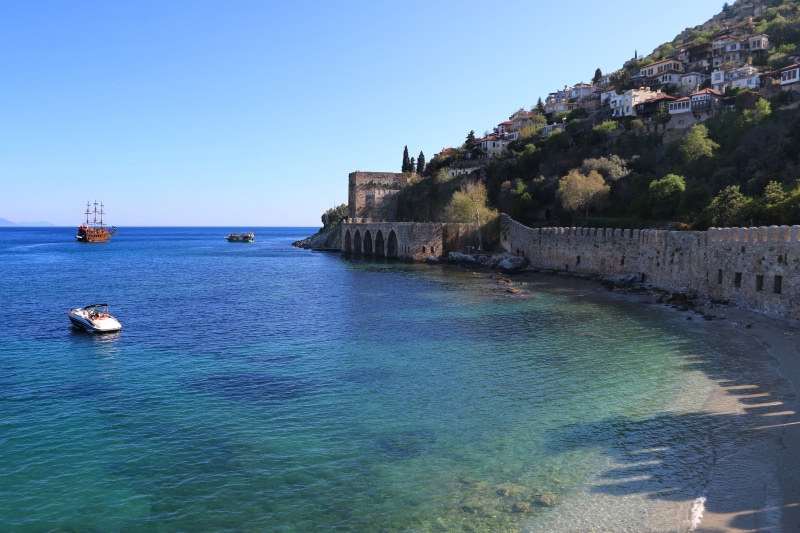 sea, Alanya, 5K, kızılkule, Landscape, scenics - nature, architecture, transportation, no people, Marine, horizon over water, nature, tranquil scene, beach