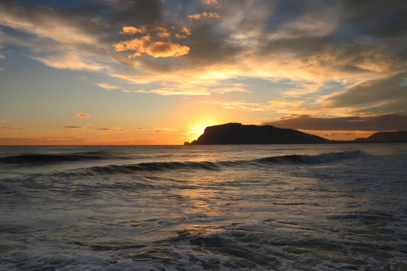 dramatic sky, views of the sea, romantic sky, tranquil scene, sunset, alanya castle, turkey, water, horizon over water, alanya, sea, solar, 5K, scenics - nature