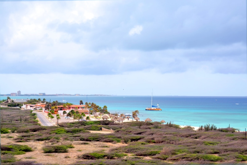 tranquil scene, land, sky, plant, mar, transportation, tranquility, architecture, aruba, incidental people, beauty in nature, cloud - sky, 4K, scenics - nature