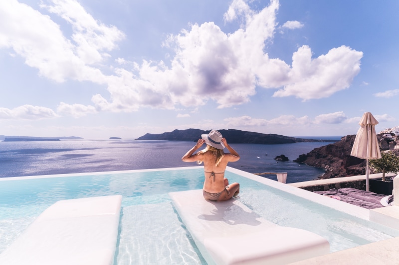 cloudscape, swimming Pool, near, young Adult, lifestyles, tropical Climate, caucasian Ethnicity, island, beauty In Nature, adult, sunbed, chair, day, female