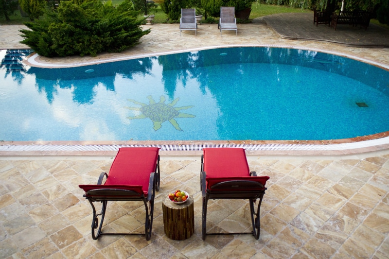swimming pool, water, travel destinations, two, Health, table, no people, luxury, comfortable, day, vacations, Peace, tourist resort, blue, plant, beautiful