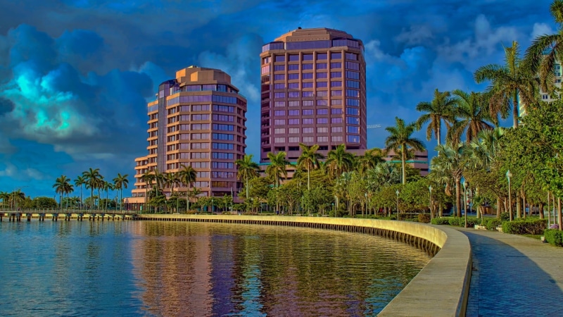 sky, modern, palm tree, building exterior, building, architecture, 1080P, tropics, daytime, united states, office building exterior, skyscraper, arecales