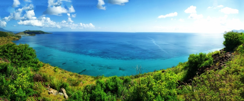 beach, cloud - sky, turquoise colored, sky, plant, outdoors, panorama, horizon over water, scenics - nature, paradise, scenery, blue, land, horizon, coast
