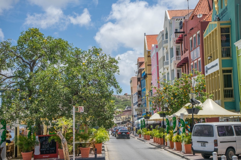 outdoors, vacation, mode of transportation, tropical, tree, car, destination, antilles, land vehicle, architecture, willemstad, houses, island, urban Scene