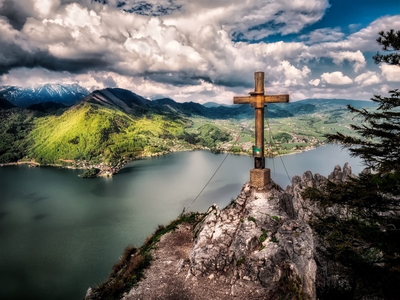 traun, clouds, plant, day, no people, tree, sky, beauty in nature, landscape, mountain, summer, religion, nature, cross, city, place of worship, forest