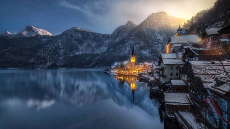 scenics - nature, no people, outdoors, austria, architecture, water, alps, building, beauty in nature, lake hallstatt, mountain, europe, sky, snowcapped mountain