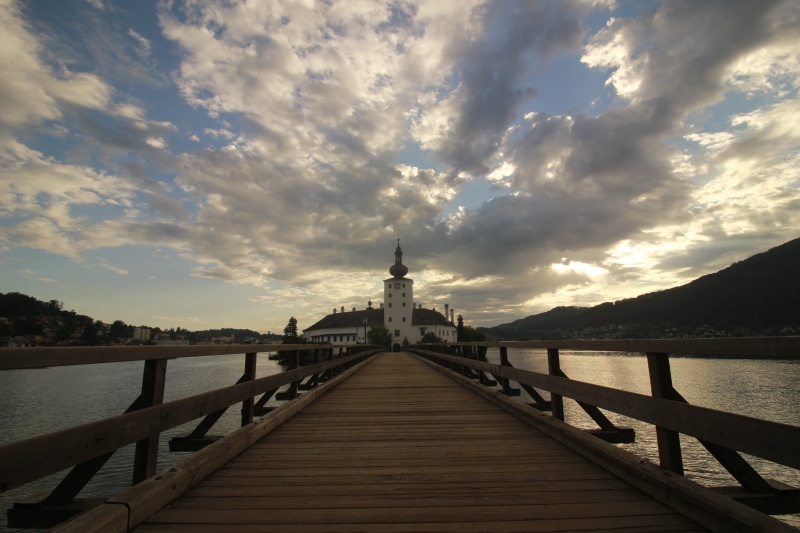 direction, tranquil scene, wood - material, clouds, architecture, bergsee, traunsee, long, summer, no people, outdoors, railing, salzkammergut, rest, gmunden