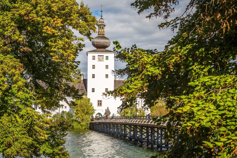 tree, building exterior, no people, growth, alpine, sky, green color, outdoors, building, bridge - man made structure, 4K, place of worship, austria, water