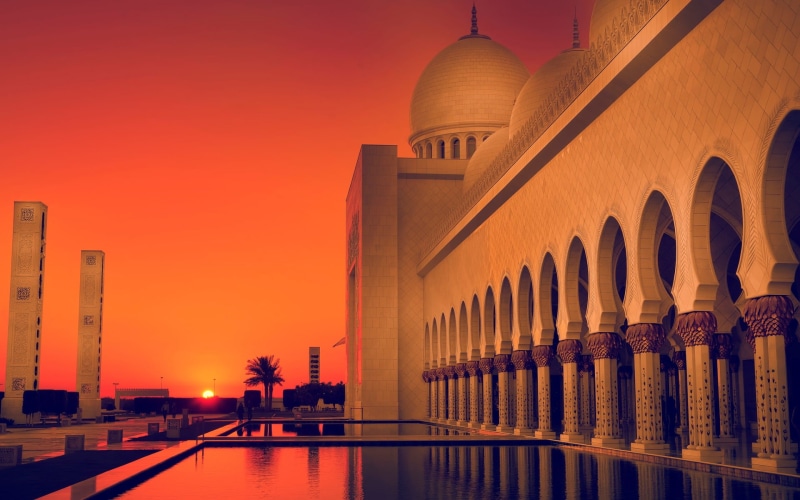 nature, white, architecture, sunset, water, Religious, government, sky, no people, abu dhabi, building exterior, zayed, sheikh, outdoors, city, digital