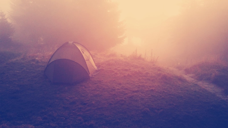 tranquility, land, fog, tent, environment, scenics - nature, beauty in nature, tranquil scene, tree, morning, winter, dawn, plant, camping, mist, landscape
