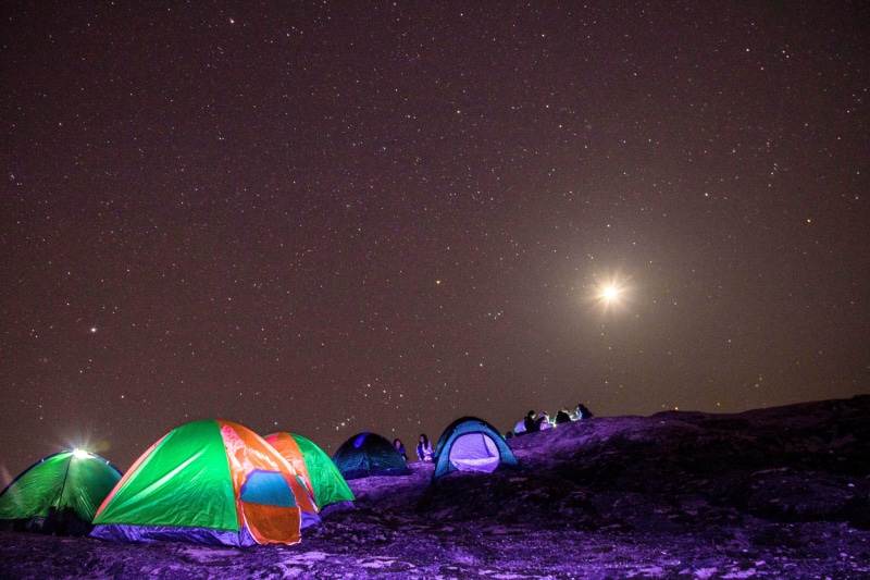 illuminated, space, time, multi colored, purple, star - space, environment, photo, night, field, camping, astronomy, tent, 4K, space and astronomy, outdoors
