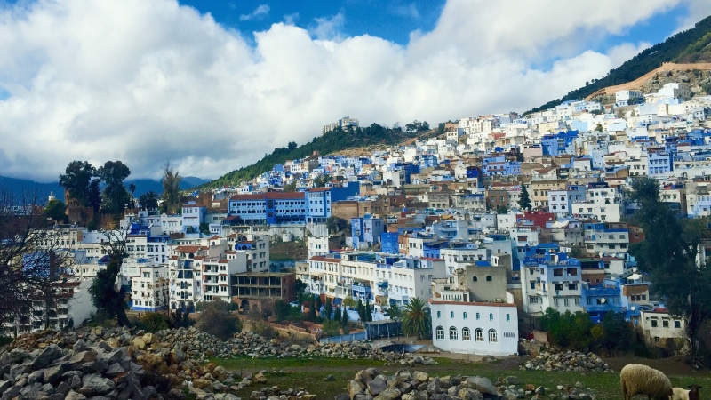 architecture, land, tourism, residential district, townscape, moroccan, morocco, city, building, old, high angle view, village, 2K, arabic, blue city