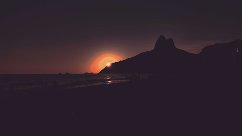 morro dos dois irmos, ipanema, sea, outdoors, sunset, silhouette, scenics - nature, beach, no people, land, tranquil scene, brazil, idyllic, water, rock