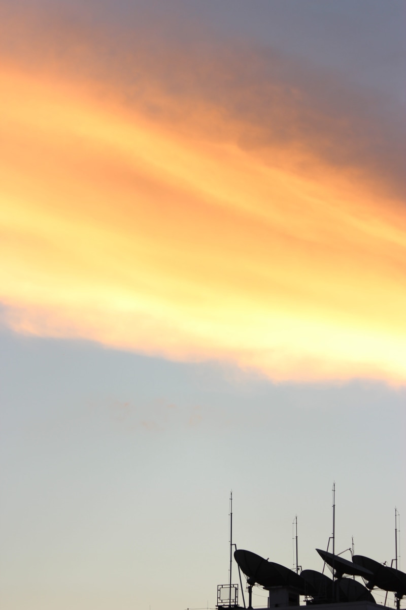 no people, sky, telecommunications equipment, antenna - aerial, global communications, wireless technology, built structure, connection, orange color, silhouette