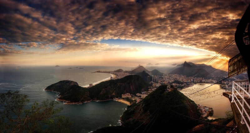 sky, Copacabana, cityscape, non-urban scene, tranquil scene, beauty in nature, mountain, brown, sea, tranquility, nature, outdoors, rock - object, water