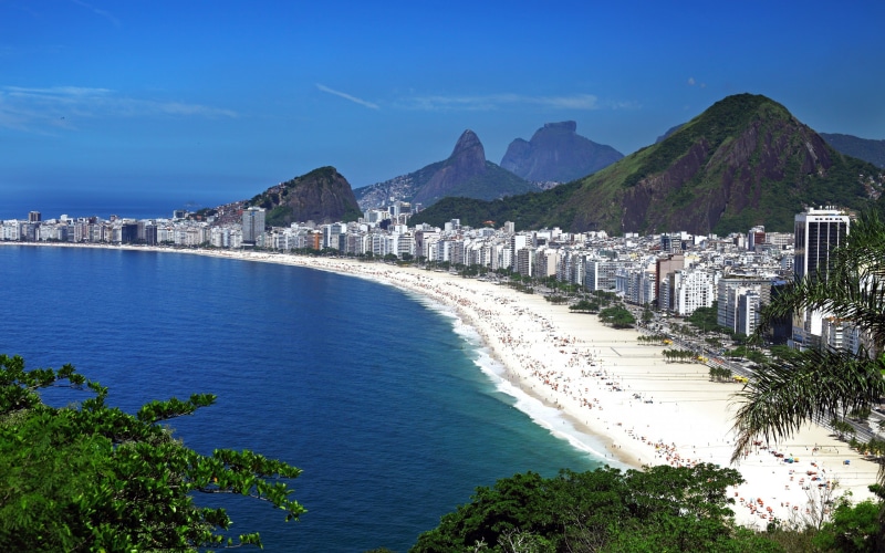 Brazil, rio, Sea, mountains, blue, sky, beach, top view, Rio de Janeiro, 2K, coast, janeiro, high, view, buildings, de, houses, rise