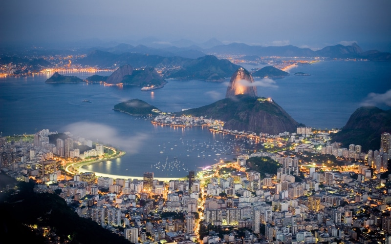 Brazil, Evening, de, Coast, janeiro, Lights, 2K, Mountains, Houses, Rio, Sea