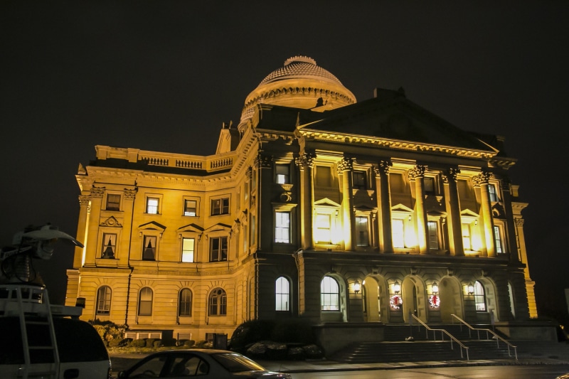 architecture, outdoors, city life, luzerne county, built structure, county courthouse, low angle view, history, building exterior, tourism, nature, building