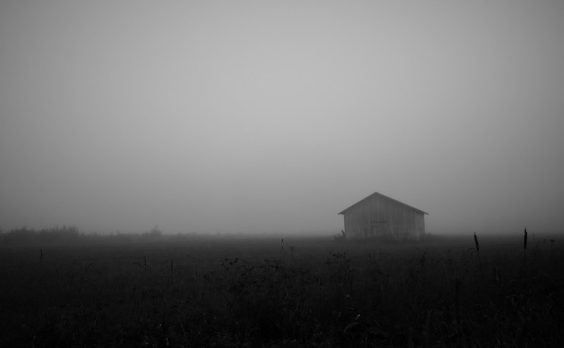 robertsfors, Black and White, Mist, shed, White, field, Dark, Sweden, 4K, vasterbotten, gloomy, Black, Lightroom, anaset