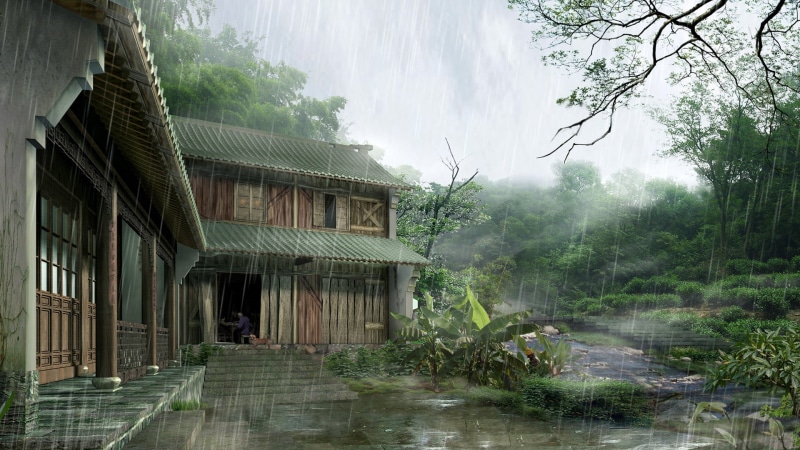 outdoors, growth, structure, building exterior, lakeside, plant, nature, day, shed, island, lake, park, wet, pond, beauty in nature, 1080P, rain, travel