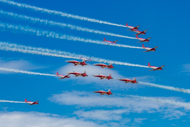 transportation, 4K, mode of transportation, patrol suisse, payerne, cooperation, nature, on the move, blue, pilatus, aerobatics, pc-7 team, air, sky, fighter plane