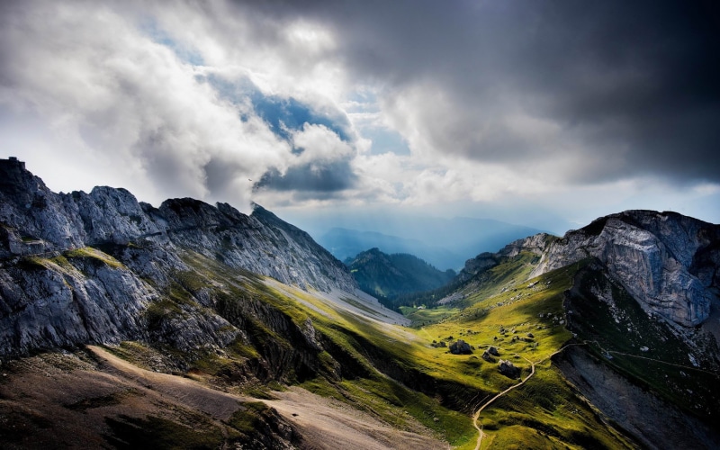 beauty in nature, hd, landscape, outdoors, mountain range, remote, overcast, 2K, tranquility, switzerland, environment, mountain, day, green, mount, scenics - nature