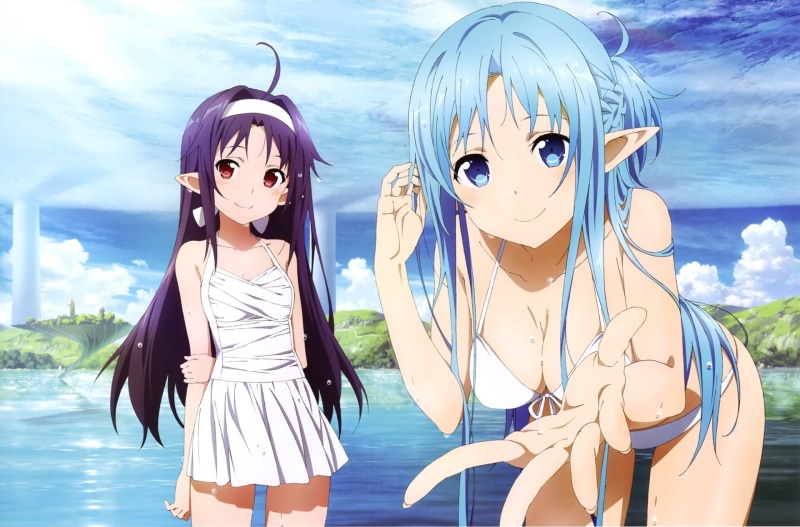 1080P, fictional, Sword Art Online, female, anime, Sword Art Online II, Yuuki Konno, characters, two, Asuna Yuuki