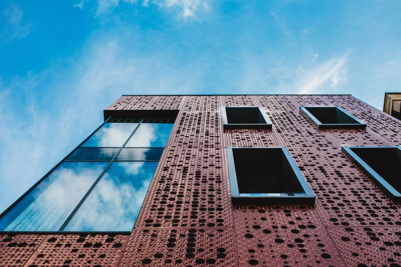 outdoors, urban Scene, pattern, wall - building feature, day, town, tenement house, glass - Material, Bydgoszcz, low angle view, sunlight, Architecture