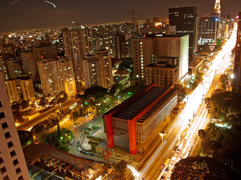 brazil, 1080P, city, landscape, museum, art, aerial view, masp, building, urban, sao, night, paulo, metropole, modern