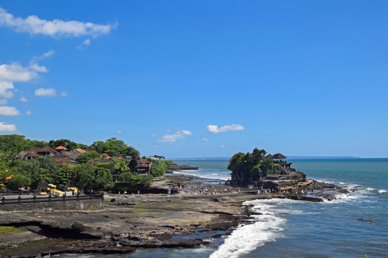 panorama, wave, tranquility, view, beach, Bali, Temple, Travel, 4K, horizon over water, day, scenics - nature, water temple, beauty in nature, land, rock - object