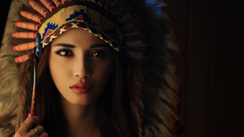 feathers, Native American clothing, women, 1080P