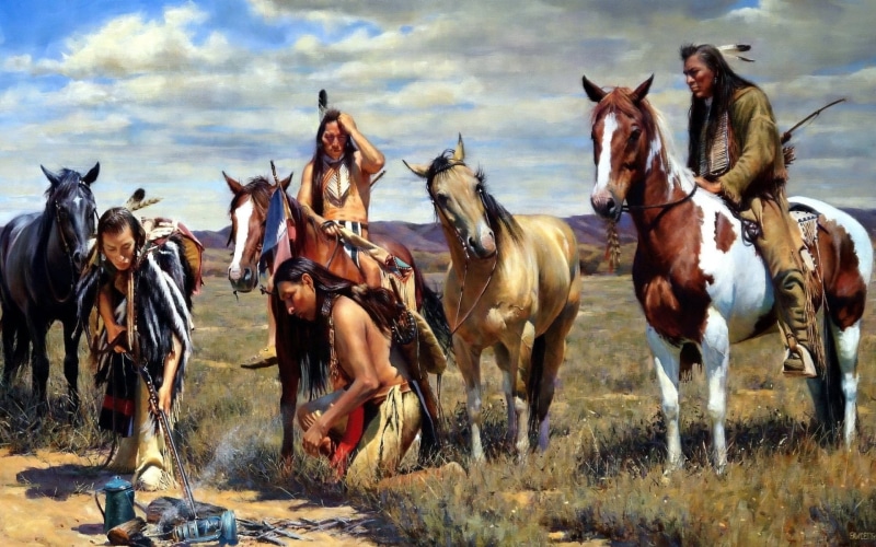 Lamp, Native American, Feather, Painting, Horse, Artistic, 1080P