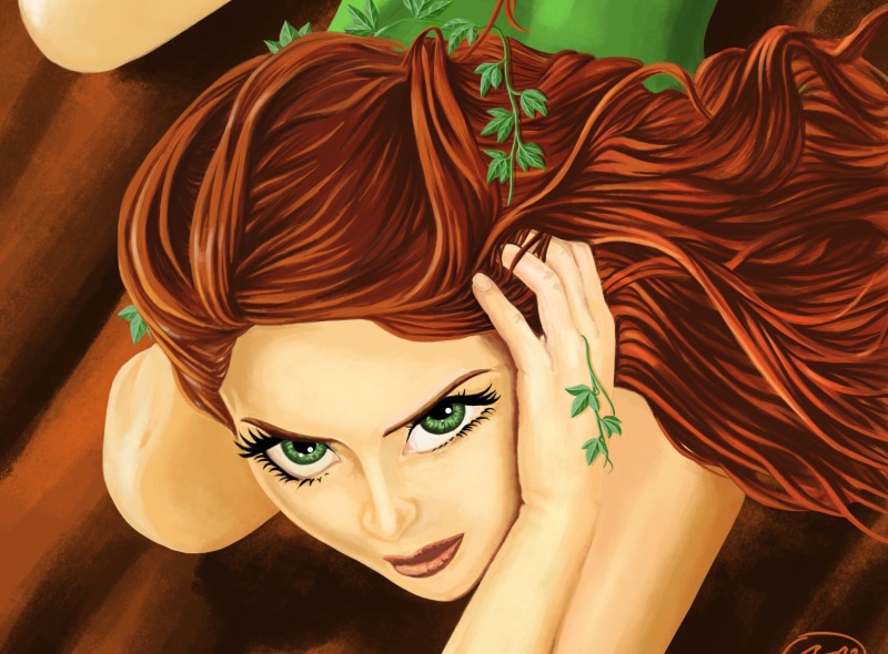 green eyes, art, face, hands, 1080P, plants, DC Comics, hair, Poison, Poison Ivy, Pamela Lillian Isley, look
