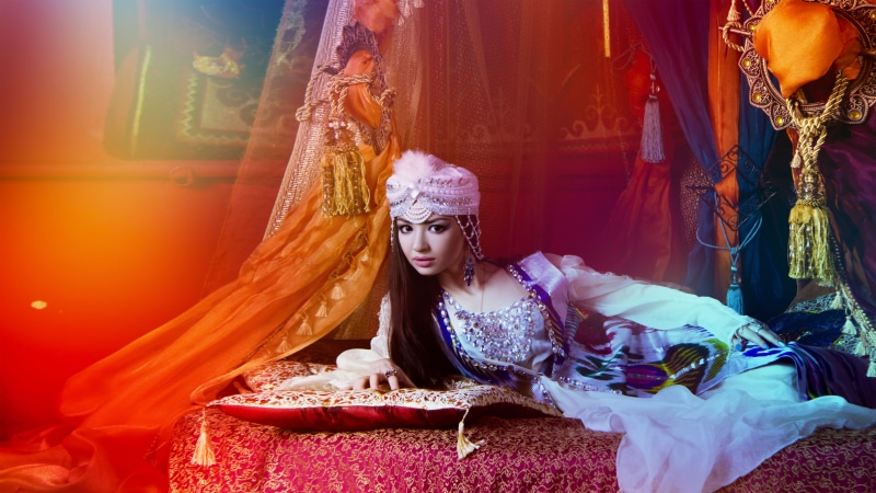 hat, adult, girl, cute, looking, woman, girl and hookah, magic, indoors, smile, celebration, cultures, newlywed, east, romantic, pink, charming, floral