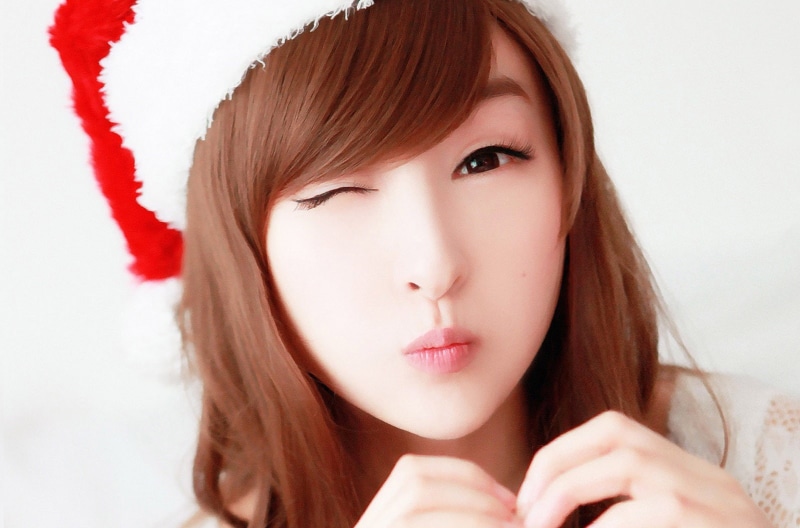hats, asian, 720P, holidays, santa, girl, cute, women, santa hats, lips