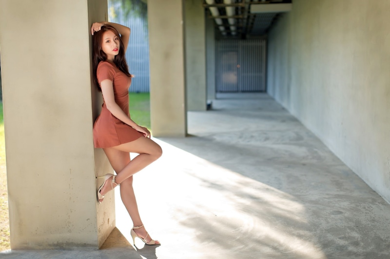 Depth Of Field, 1080P, Woman, Lipstick, Brunette, Women, High Heels, Model, Girl, Dress, Asian