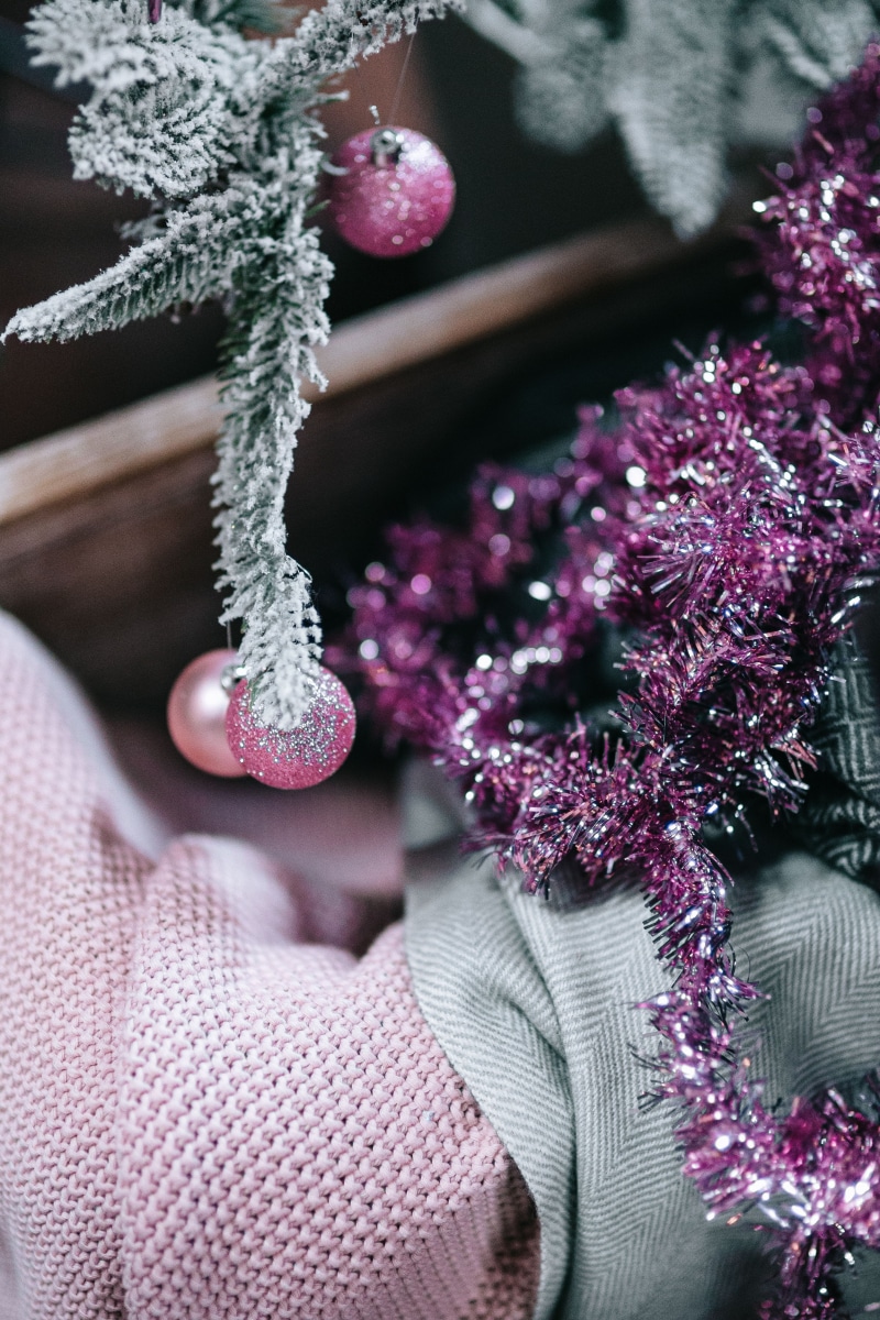 cold temperature, growth, xmas, beauty in nature, vulnerability, tree, no people, decorations, purple, balls, decor, nature, day, decoration, pink color