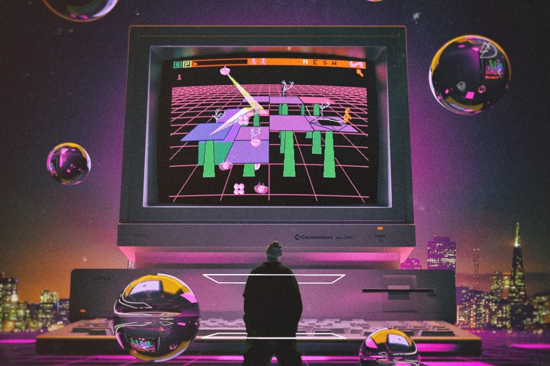 neon, digital art, vintage, computer, 1080P, Amiga